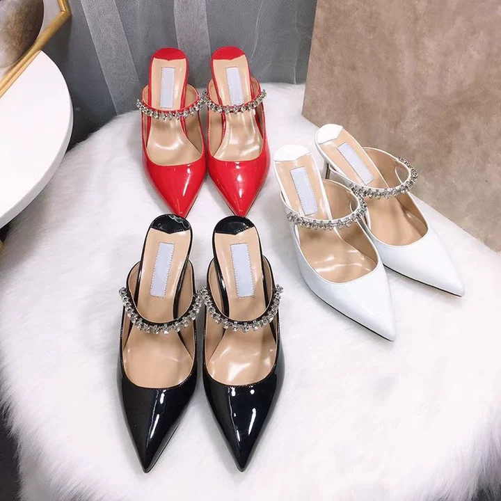 Designer Shoes 2026 Women's Summer New Water Diamond Chain Toe High-heeled Sandals Fashionable and Versatile Pointed Shallow Mouth Flat Shoes Girlfriend Gift 7/9CM