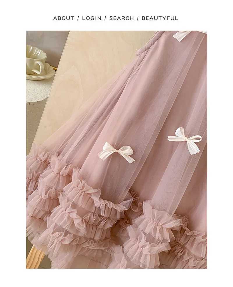 Girls Princess Dresses Kids Sleeveless Stereoscopic Bow Mesh Dress Children Clothes Party Gown Ball 2-10 Years H260402