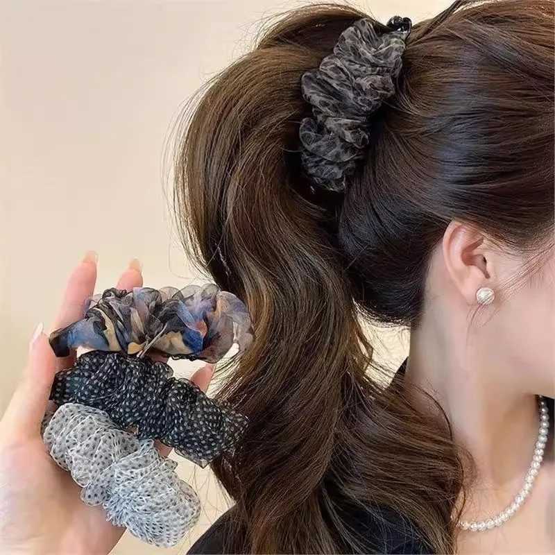 Korean-Style Polka Dot Colour-Block Pleated Printed Mesh Hair Clip For Women Fashionable Banana Clip Hair Accessory H260402