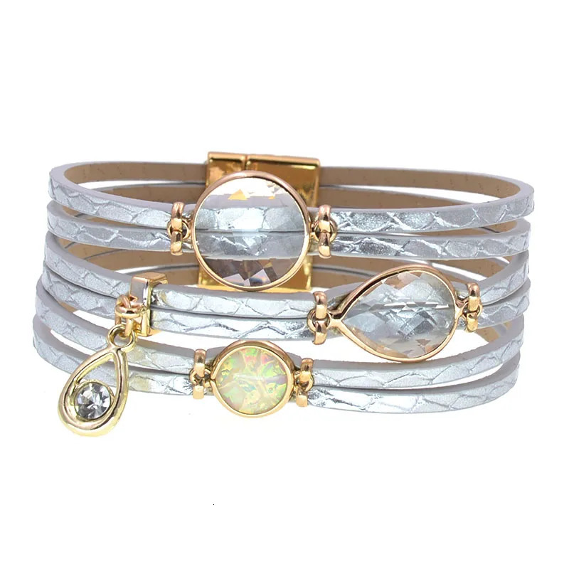 WELLMORE women bracelet glass leather bracelets bohemia charm bracelets for women fashion jewelry wholesale drop 260318BJ - view 5