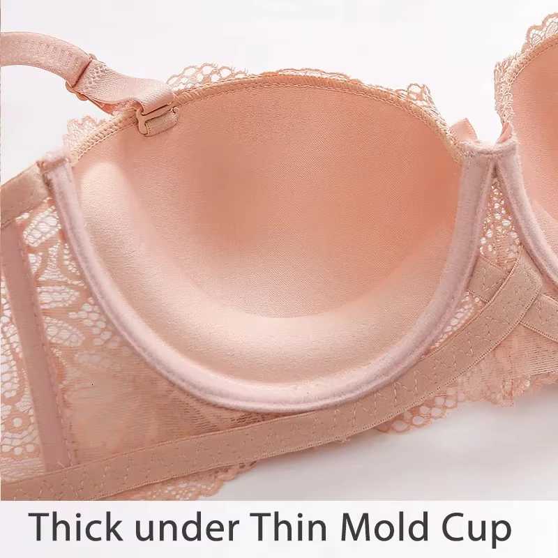 Lace Bra for Women Big Cup 1/2 Floral Underwire Underwear Ladies Push Up Thin Bra Half Cup 36-42C Black Gather Brassiere Z260402