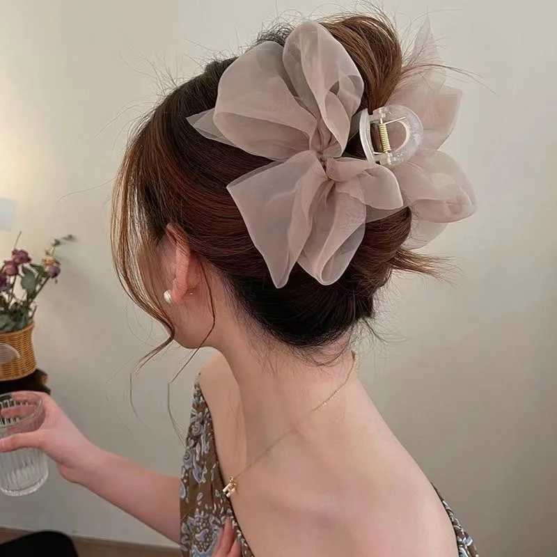New Mesh Bow Grip Clip Female Ponytail Braid Hair Claw Clip Elegant Girl Hair Clip Hair Accessories Gift Headdress H260402