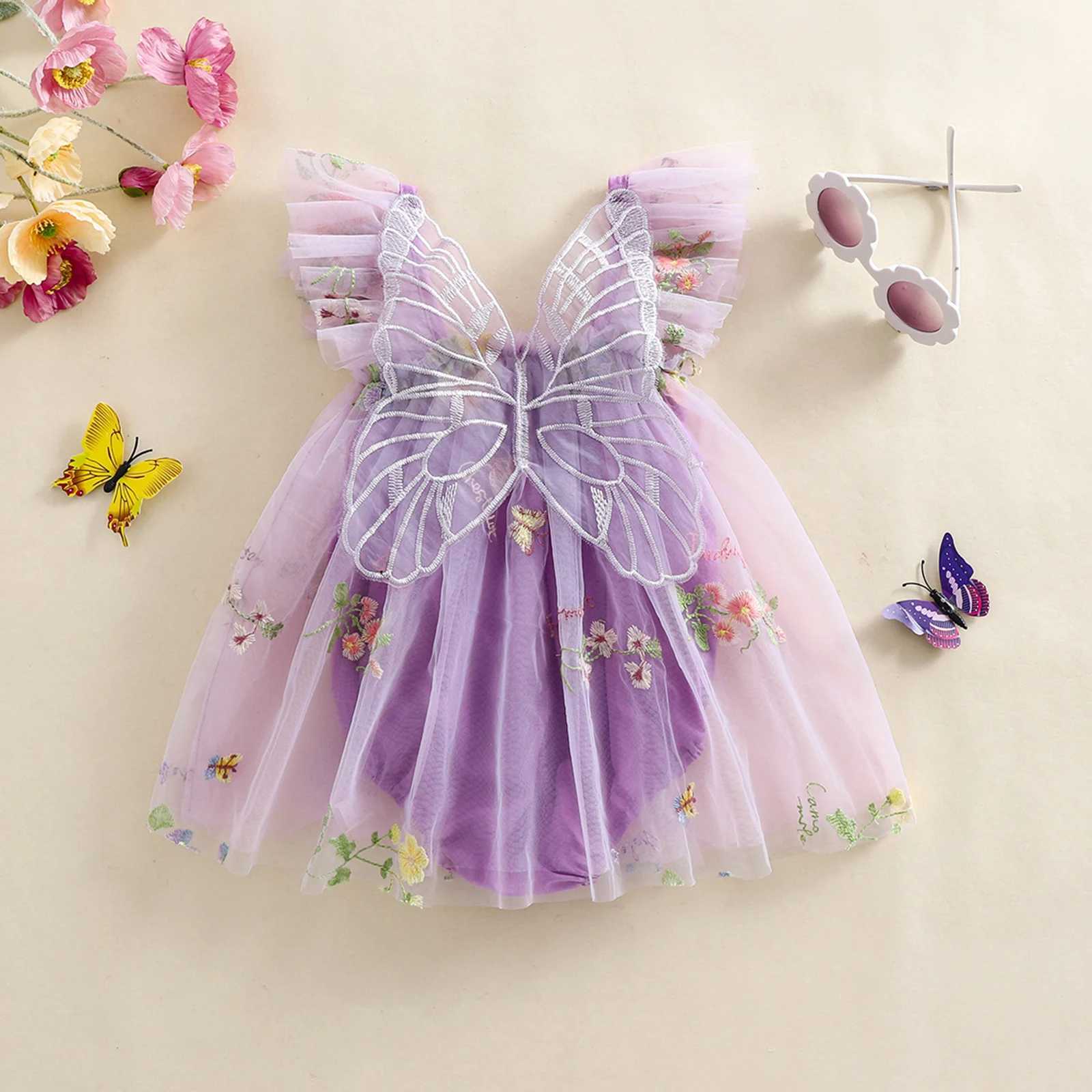 Princess Baby Girls Mesh Romper Dress Lovely Flower Butterfly Embroidery Sleeveless Cute Summer Jumpsuit Newborn Bodysuits H260402