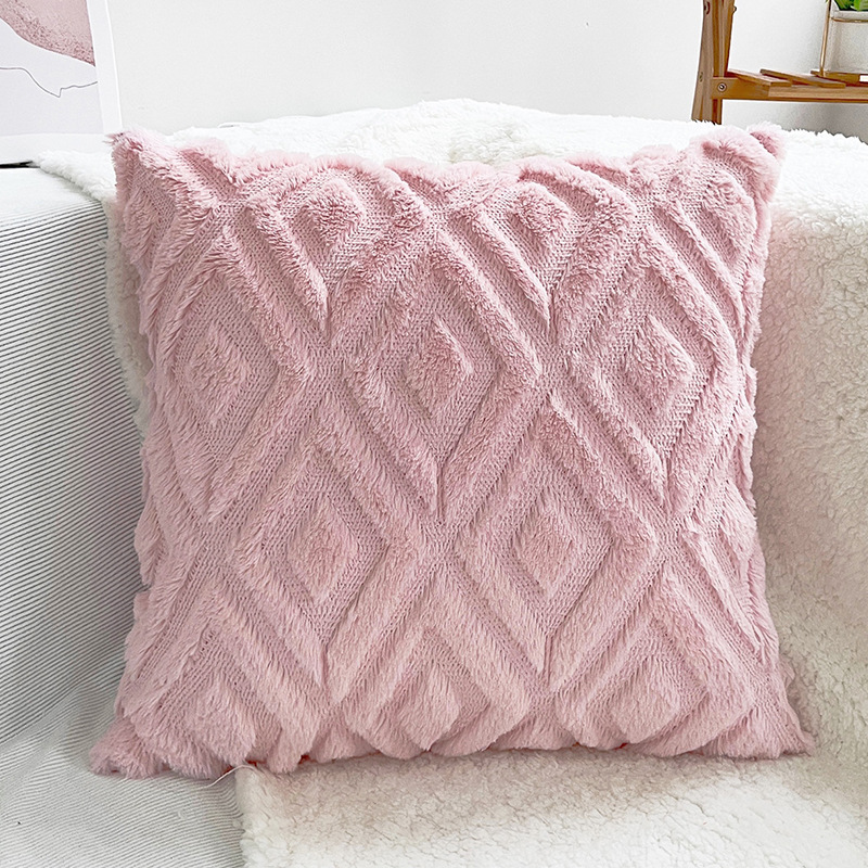 Pillowcase Large Diamond Pattern Rabbit Fur Quilted Plush Sofa Cushion Cover Headboard Backrest Lumbar Pillowcase Without Insert