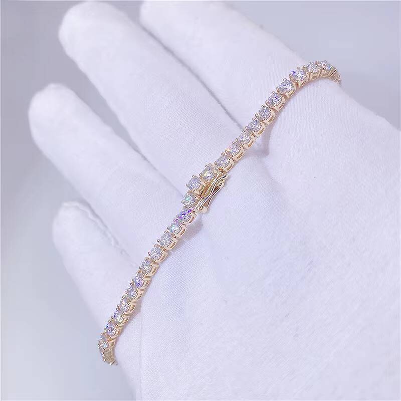 Moissanite Diamond Bracelet 2mm Square 925 Sterling Silver Hip Hop Tennis Chain Bracelet for Women Party Gift Birthday