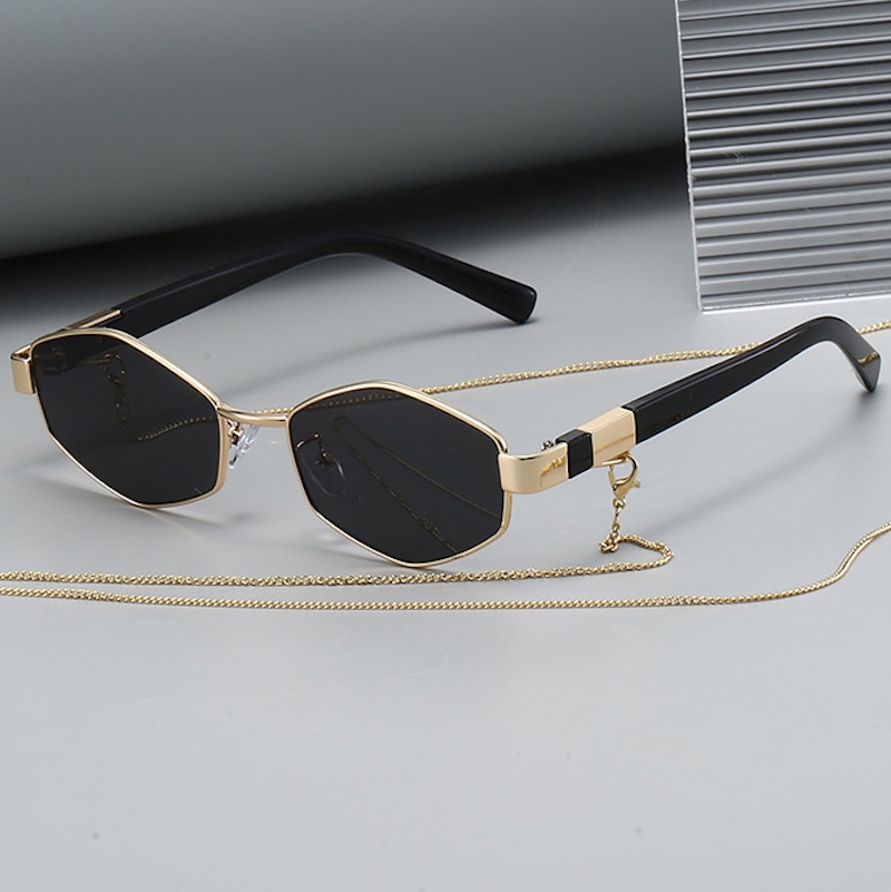 Sexy Small Frame Hexagon Sunglasses Women With Chain Luxury Brand Designer Punk Sun Glasses For Ladies Y2K UV400 Shades Gafas De Sol CB Fashion Access