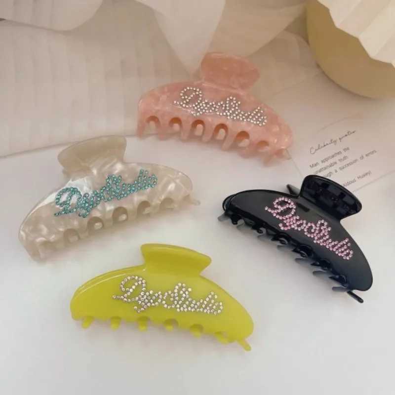 DS 10CM Large Rhinestone Letters Hair Claw Acetate Claw Clips French Sweet Crab Hair Clips for Women Girls Hair Accessories H260402