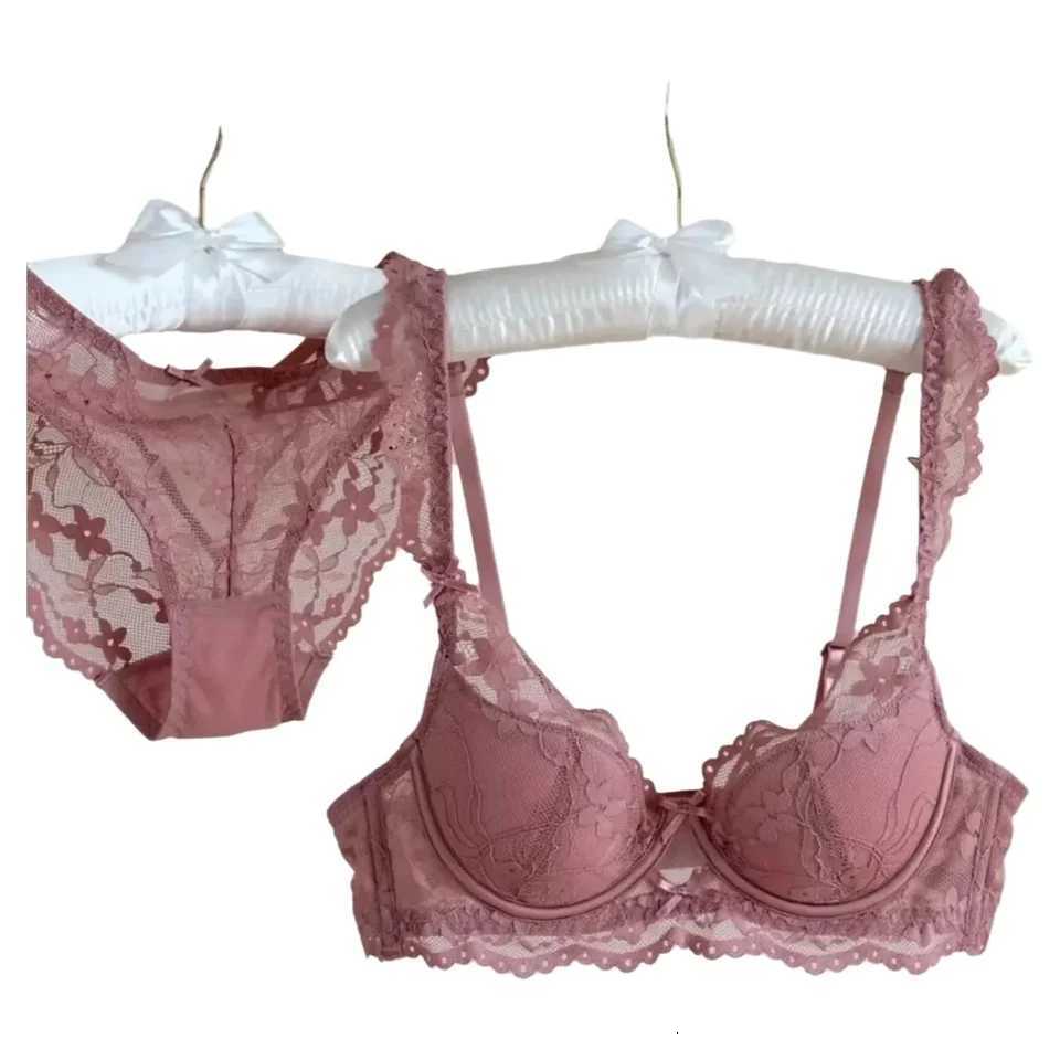 Lace Bow Thin Section Bra Small Breasts Gathered Collect Vice Breasts Comfortable Soft Steel Ring Anti-Sagging Bra Set Z260402