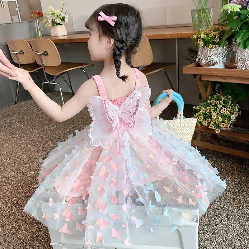 Baby Girls Princess Dress Clothes Backless Bow Wings Cute Gown Toddler Kids Birthday Party Elegant Butterfly Mesh Dress for Girl H260402
