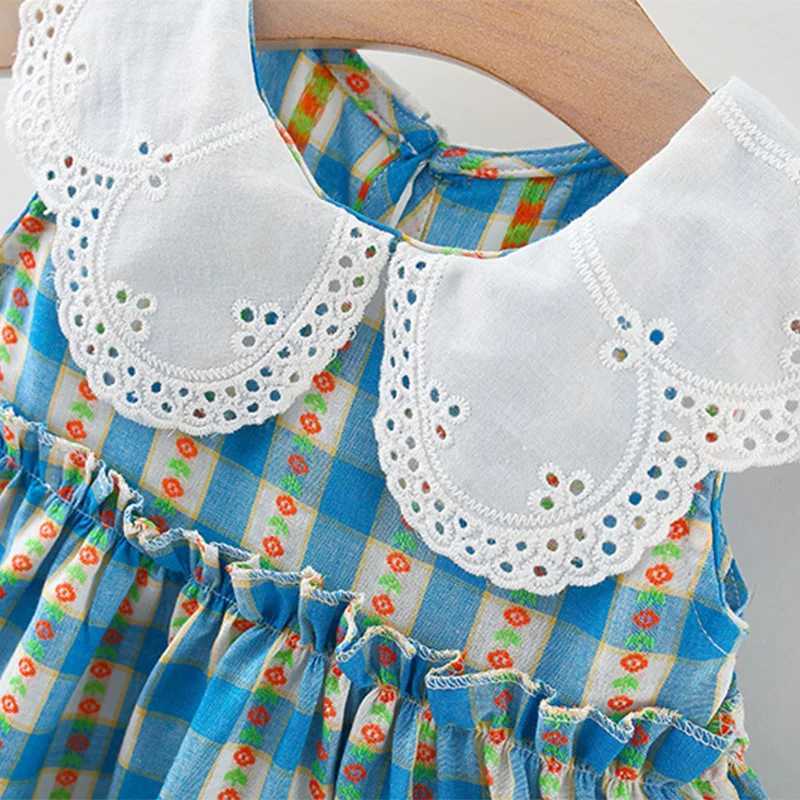 Baby Girl Dress Summer Cotton Plaid Floral Print Girl Dress Cute Sleeveless ChildrenS Princess Dress H260402