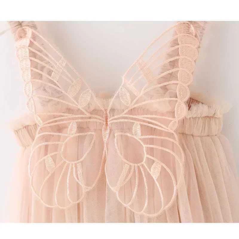 Summer 3D Angel Wings Fairy Princess Tulle Dress Birthday Strap Dress For Baby Girl Clothes Mesh Tutu Dresses Kid Party Costume H260402