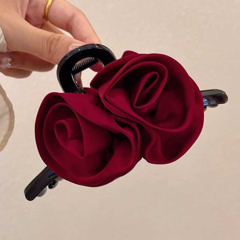 Retro Solid Color Fabric Rose Hair Clip for women Elegant Shark Clip Fashion Girls Hair claw Hair accessories H260402