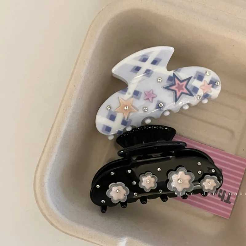 Millennium Hot Girl Denim Blue Stars Shark Clip Y2g Sweet Cool Back Head Updo Hair Claw High-Grade Acetate Hair Accessories H260402