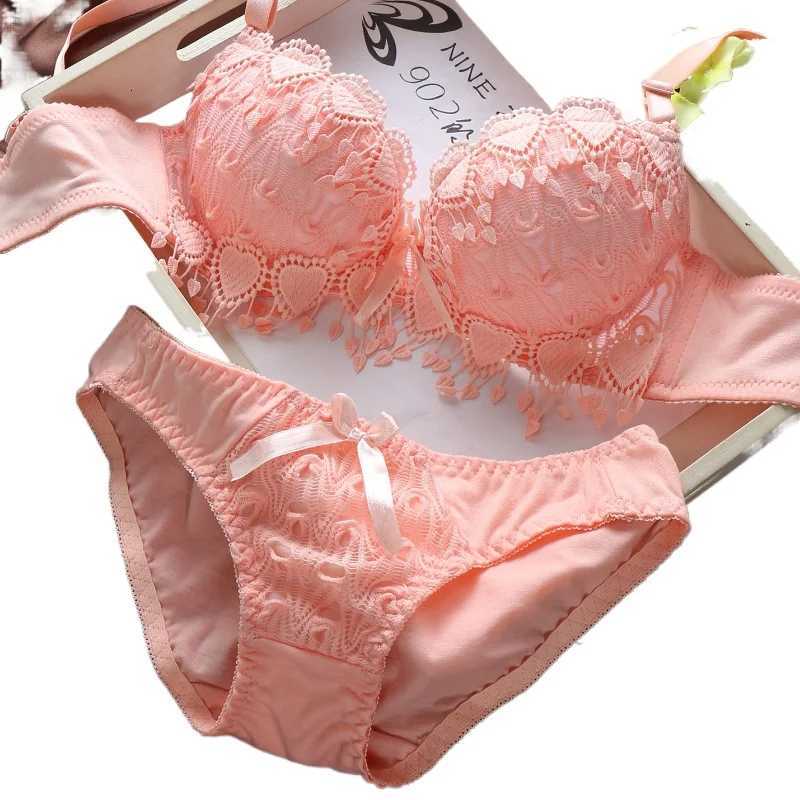 Japanese Peach Heart Women Floral Lace Underwear Set Push Up Bra And Panties Wireless Brassiere Briefs Female Lingerie Set Z260402