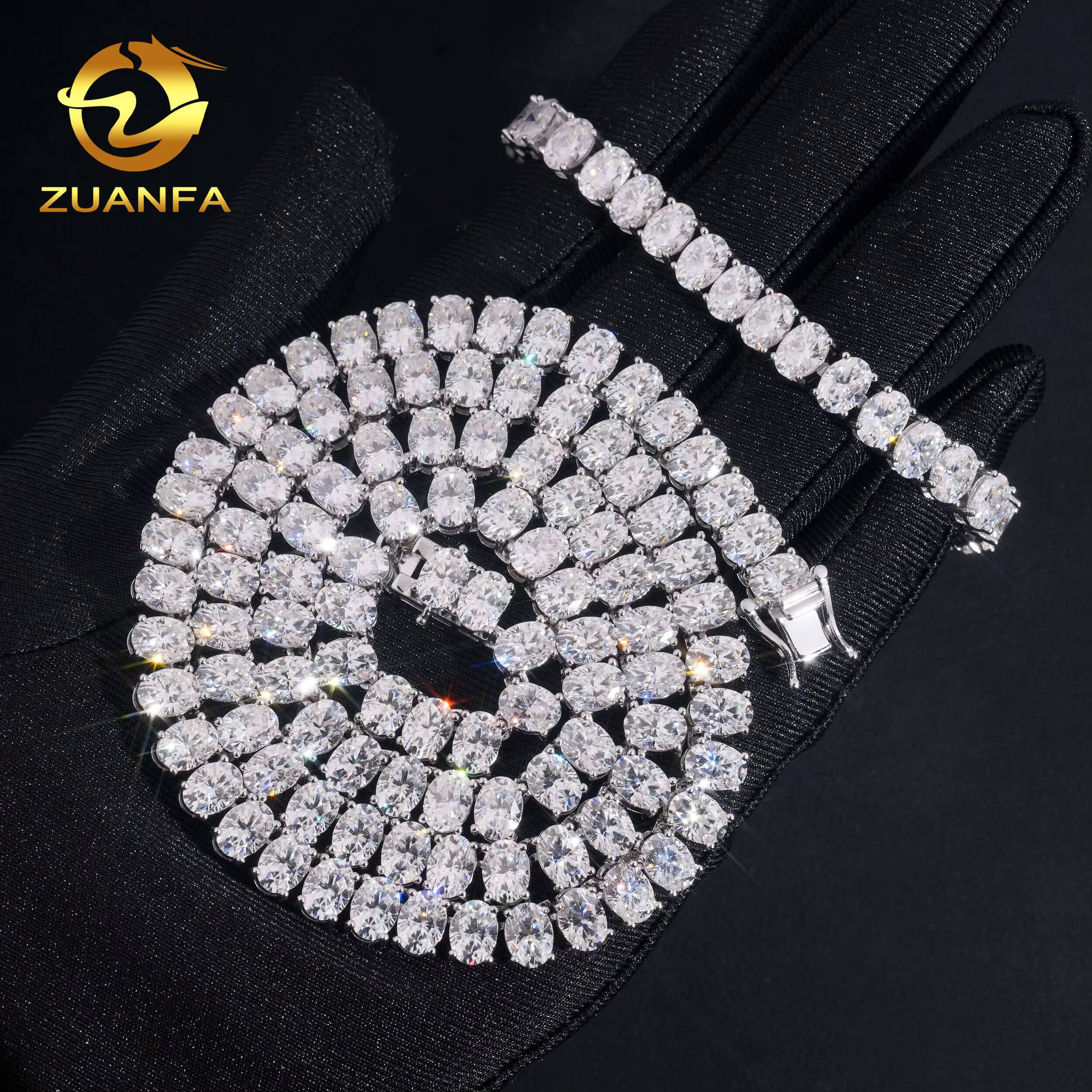 5X7mm Moissanite Pass Diamond Tester GRA Certificated Diamonds 925 Silver Gold Plated Oval Cut Moissanite Cuban Link Chain