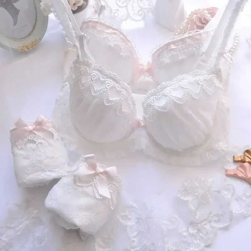 Japanese Water-soluble Embroidery Thin Cup Girl Cute Gathering Lingerie Set Large Bra Set Z260402