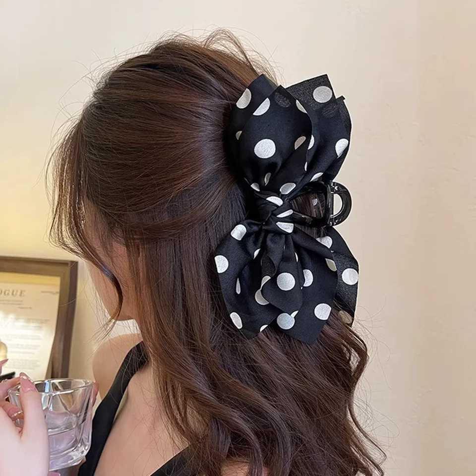 French Elegant Hair Claw Crabs For Women Polka Dot Fashion Bow Hair Clip Retro Head Shark Clip Luxury Hair Accessories H260402