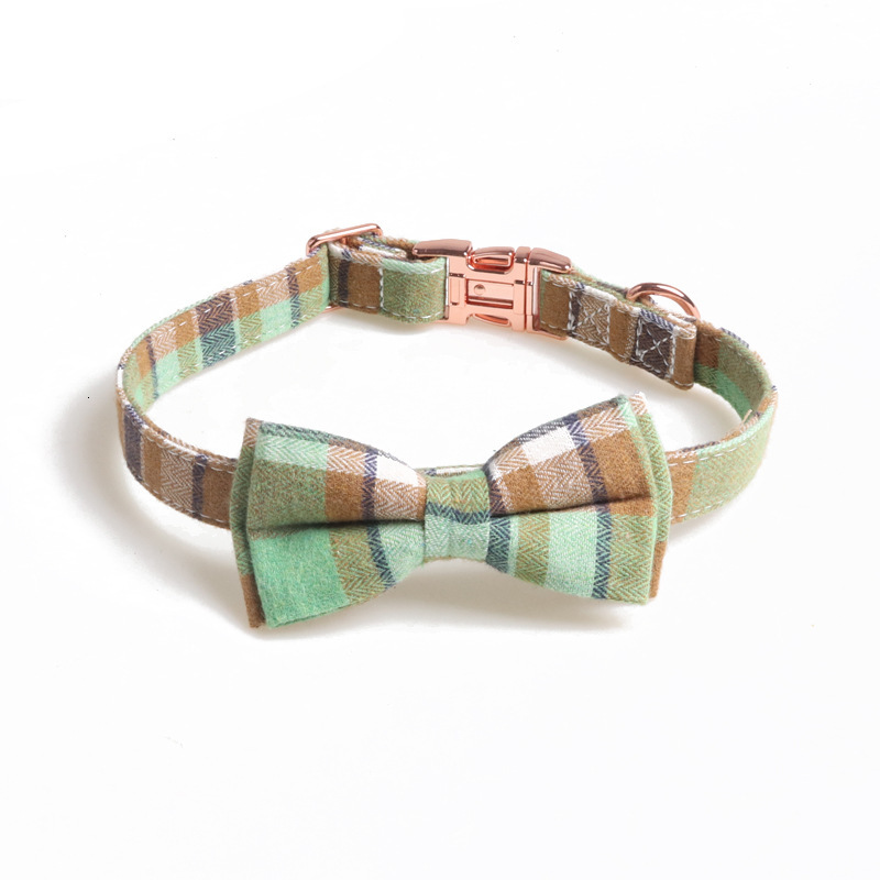 Pet Collar British Plaid Pattern Detachable Bowknot With Bell Comfortable Collar For Cats Kittens Macaron Color