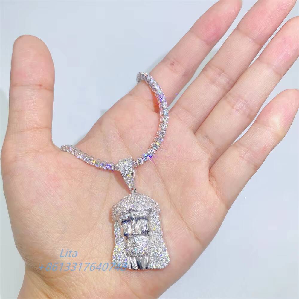 Custom High Quality Iced Out Bling Pass Diamond test 10k White Gold 3mm Moiassanite Diamond Tennis Chain Necklace
