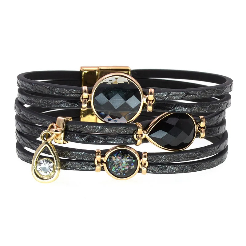 WELLMORE women bracelet glass leather bracelets bohemia charm bracelets for women fashion jewelry wholesale drop 260318BJ - view 7