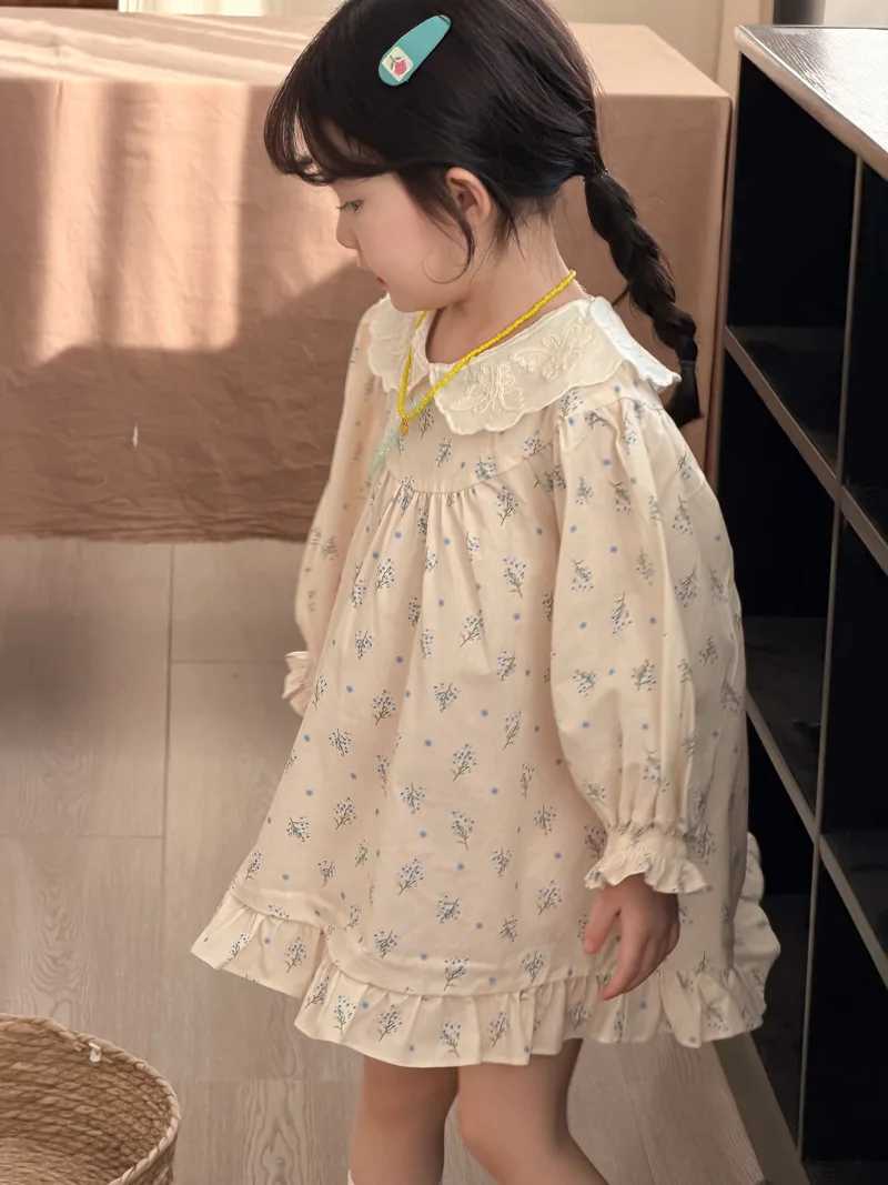 deer jonmi 2026 New Spring Toddlers Girls Printed Dresses Puff Sleeve Lace Collar Korean Style Children Cute Dress H260402