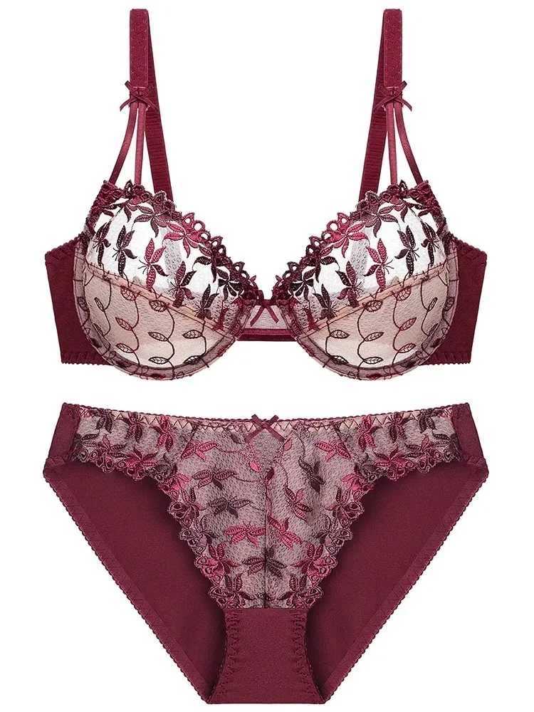 Ultra-Thin Red Lace Bra Set Plus Size Minimizer Full Bust Underwear Zodiac Year Womens LingerieSlimming Push-Up Design Z260402