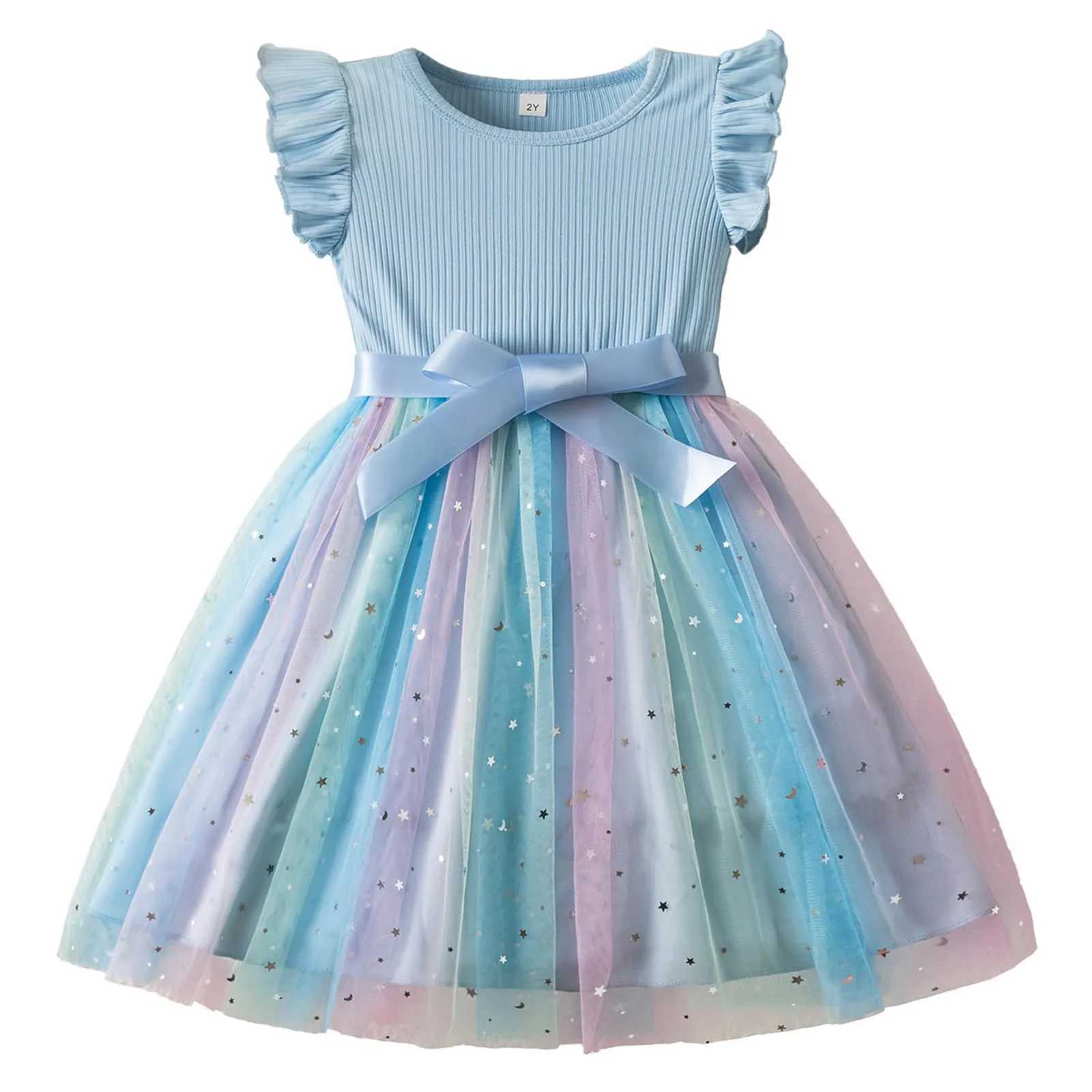 New Girls Dress for Sequins Birthday 1-5Y Toddler Girls Rainbow Tulle Dress Sweet Kids Princess Dress for Girls 2025 Summer Wear H260402