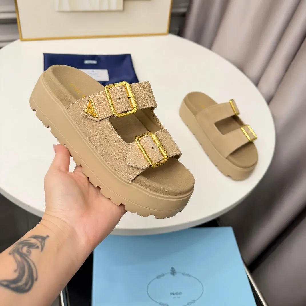 Designer Slippers Buckle Clogs Sandale Ashton Clog Loafers High Quality Fur Suede Fall Summer Beach Flats Sandals Genuine Leather Slide Casual Women Sizes 35-40