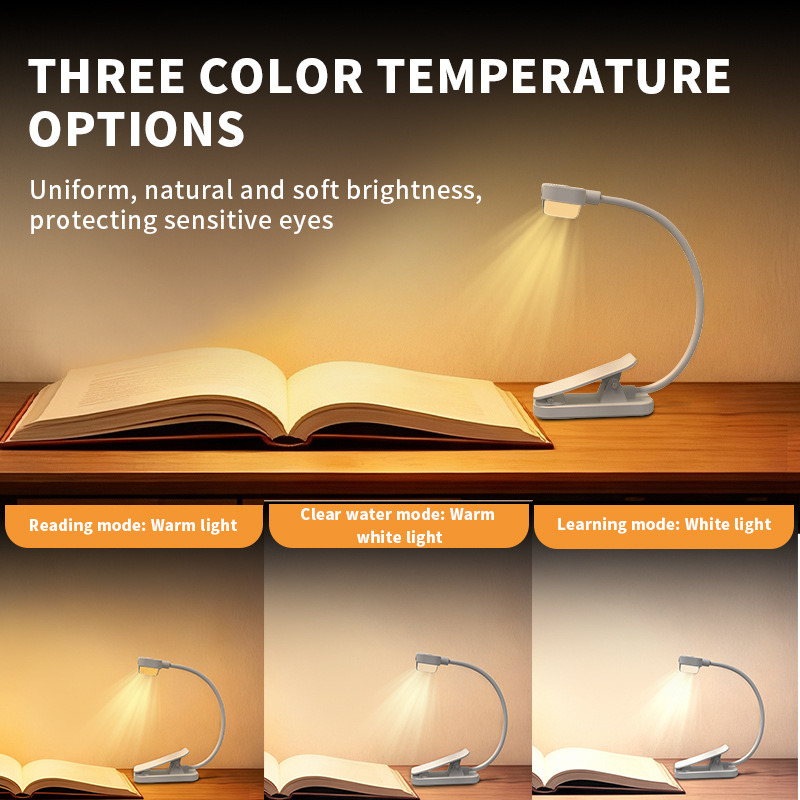 Clip bookmark light book clip light eye protection soft light reading light tri color temperature setting creative book light