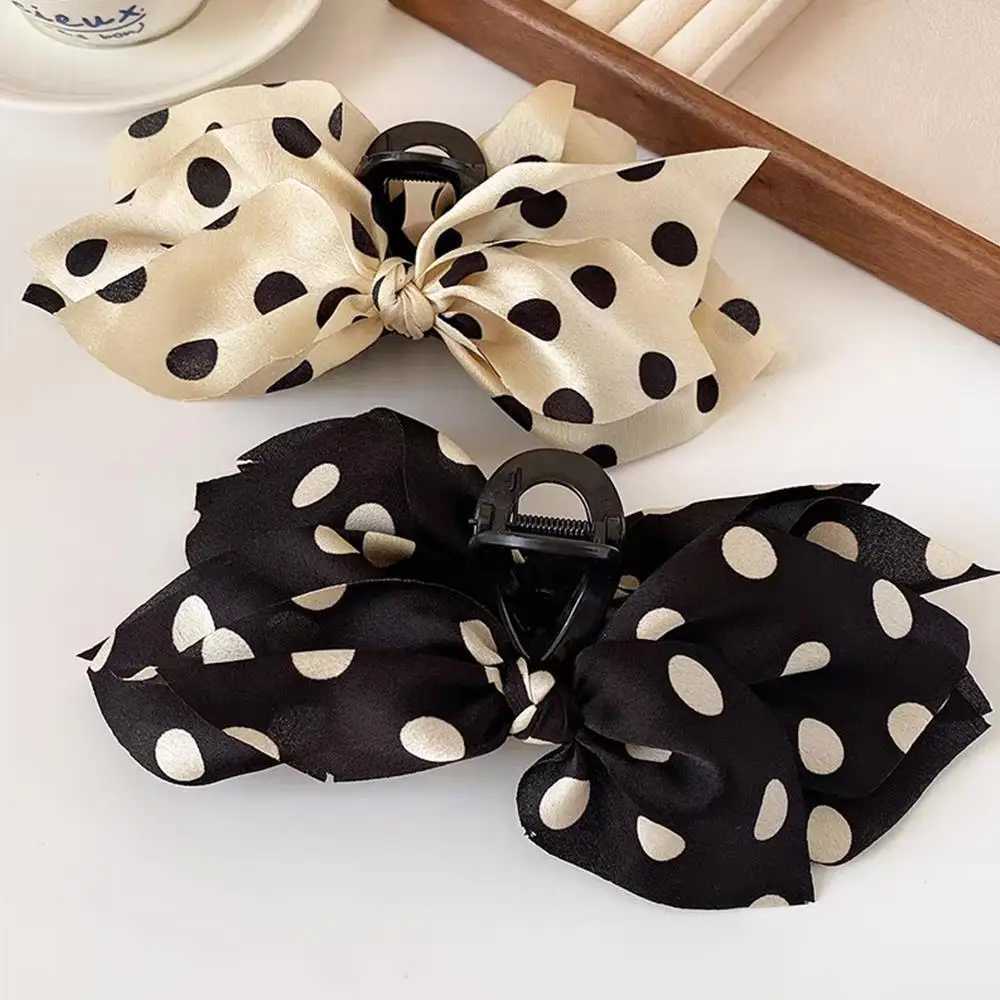Double Sided Bow Hair Claw Satin Cross Knotted Grab Clip Polka Dot Big Bow Hair Clip Back Of The Head Shark Clip Ponytail Holder H260402
