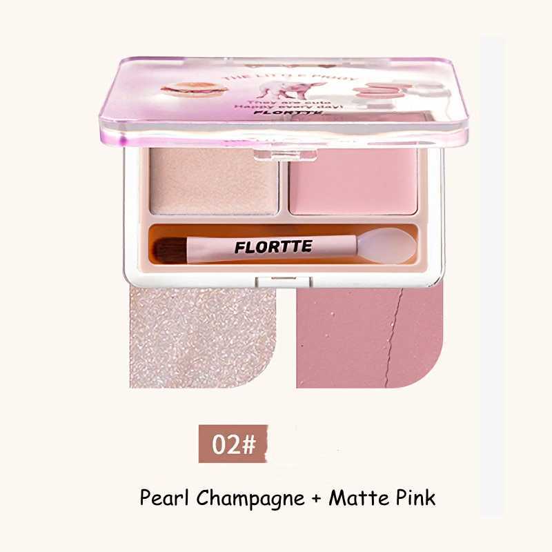 Flortte 2-color Double Texture Cream Highlighter Powder Matte Glossy Diamond Glitter Contour Brighten Palette Face Makeup Beauty H260402