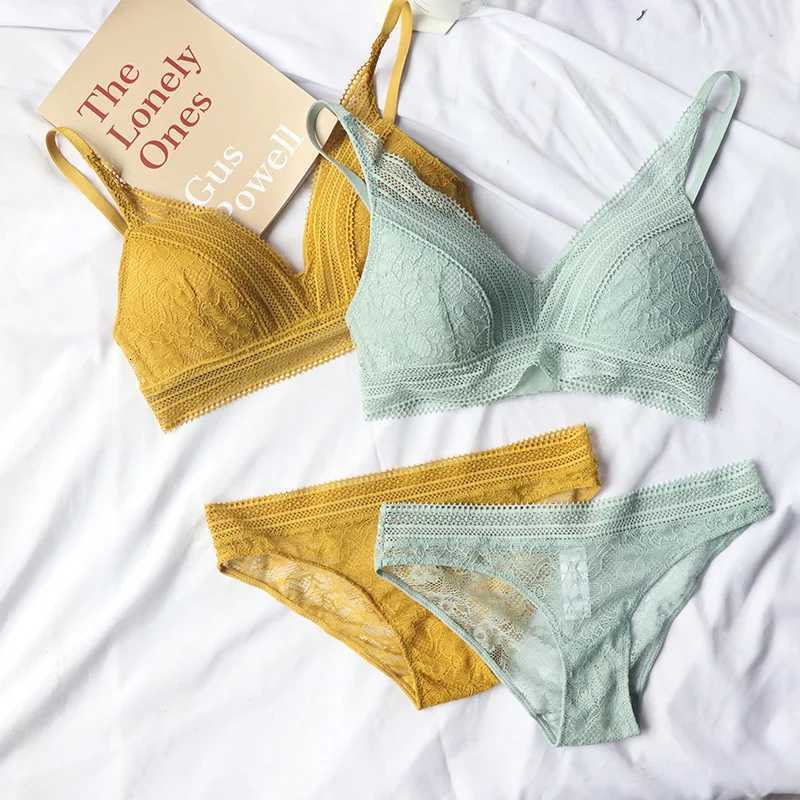 New Women 4 Colour Underwear French Wire-Free Ultra-thin Bralette Lace Triangle Cup Push Up Bra Set Cotton Bra and Panties Z260402