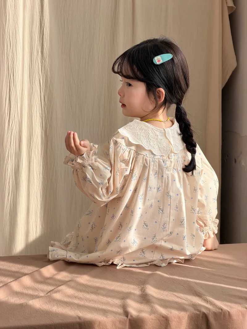 deer jonmi 2026 New Spring Toddlers Girls Printed Dresses Puff Sleeve Lace Collar Korean Style Children Cute Dress H260402