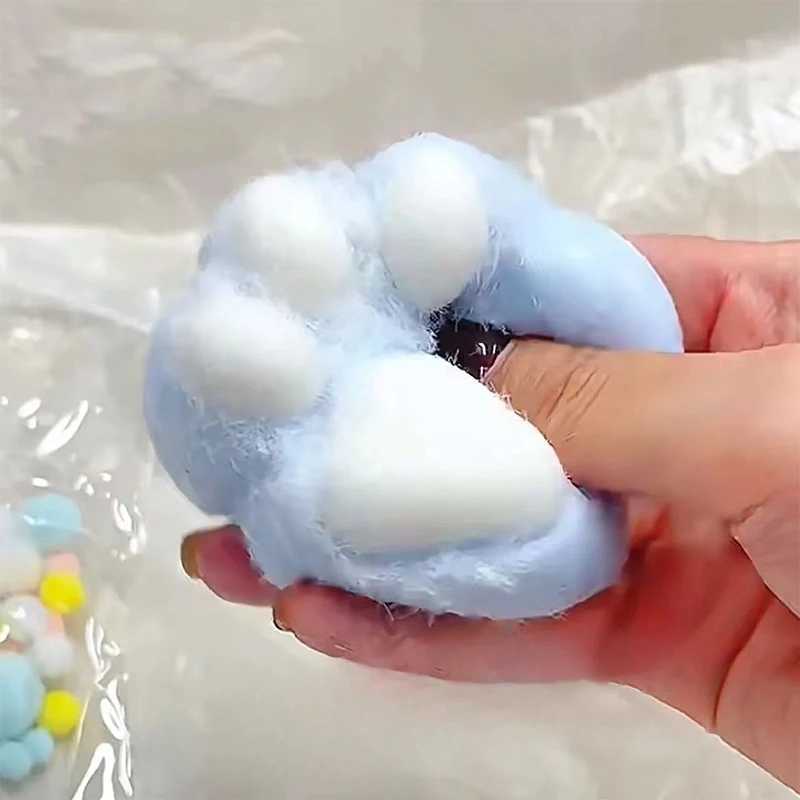 Handmade Flocking Cats Paw Stress Relief Squishy Toy Mochi Slow Rebound New Fidget Toy Birthday Party Gift H260402