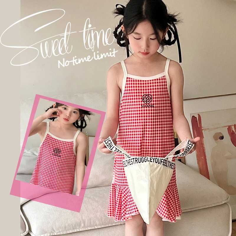 Girls Summer Cotton Dresses Childrens Fashion Dresses Thin Girls Halter Dresses Childrens Flower Dresses Dot Dresses Plaid D H260402