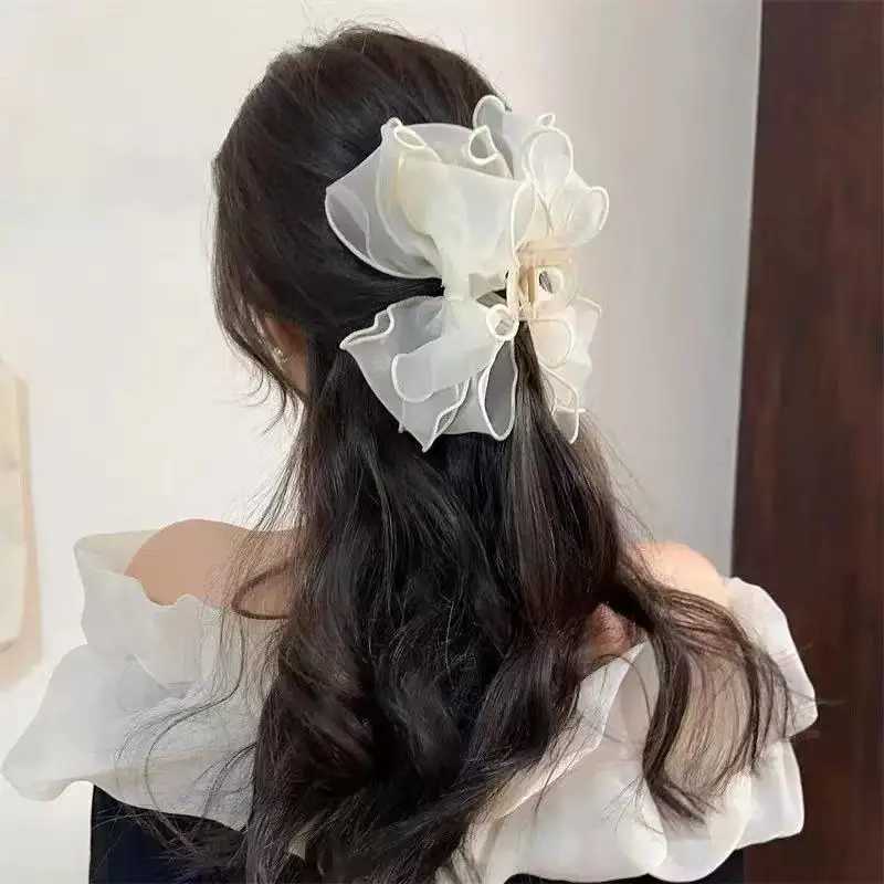 1pc Sweet Organza Reversible Bow Large Hair ClawCommuting versatile hair accessory suitable for daily and party gatherings H260402