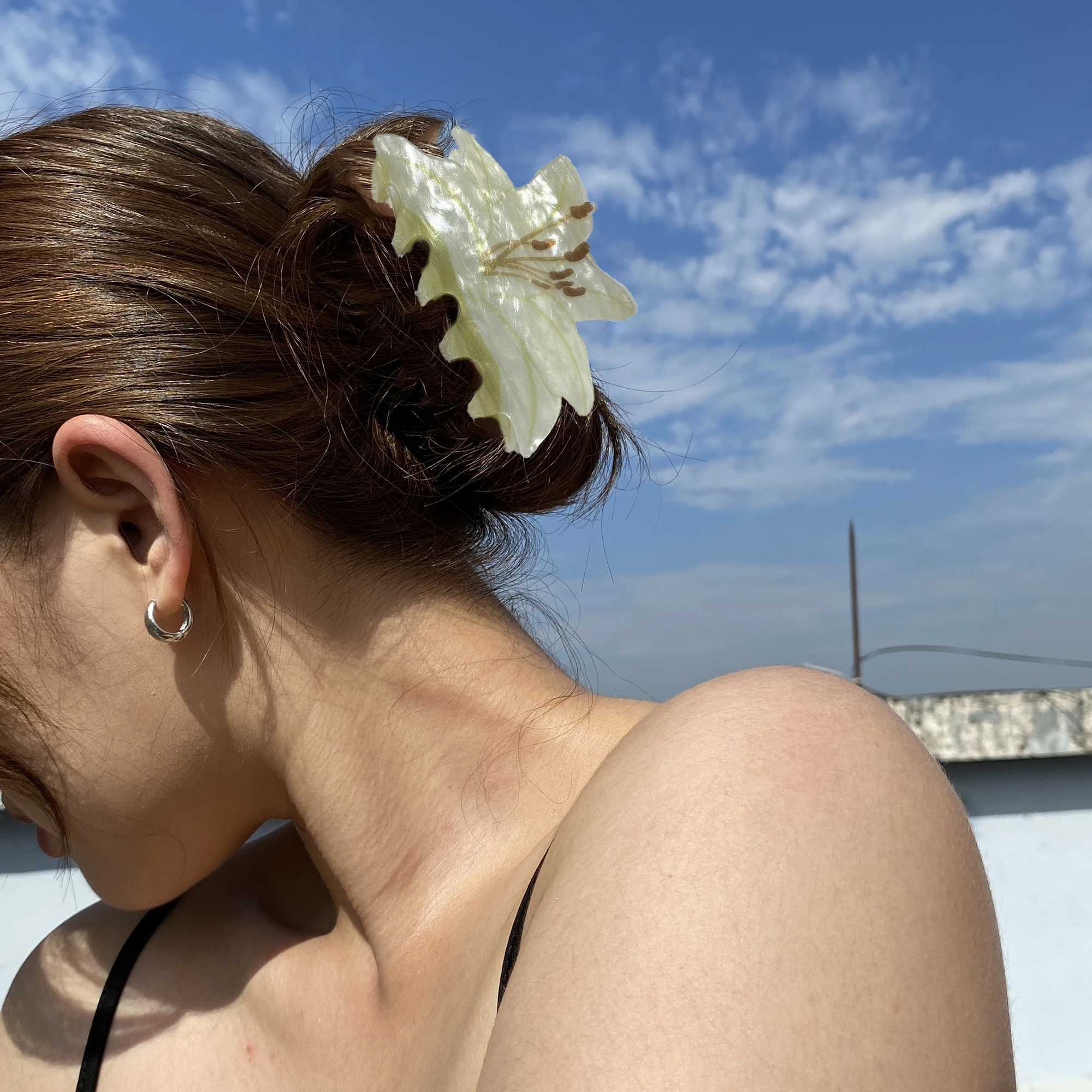 New Acrylic Double Sided Flower Printed Shark Hair Clip Claw For Women Girl Fashion Thick Barrettes Hair Accessories Tool H260402