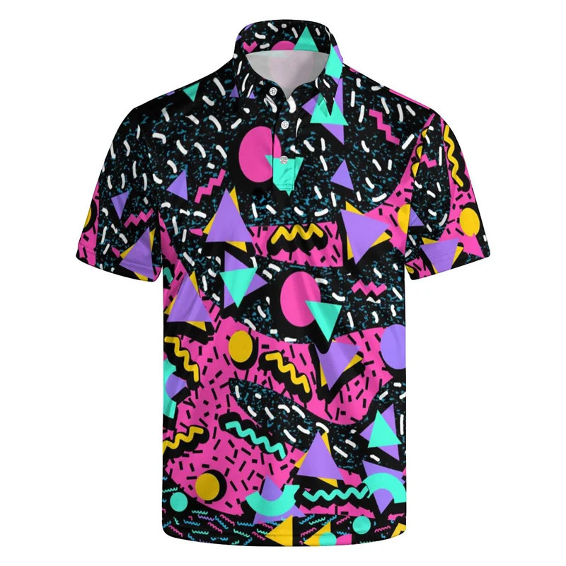 3d Printing 80s 90s Golf Polo Shirt Summer Retro Lapel Shirt Street Loose Short Sleeve Tops Mens Button Tee Shirts 260401