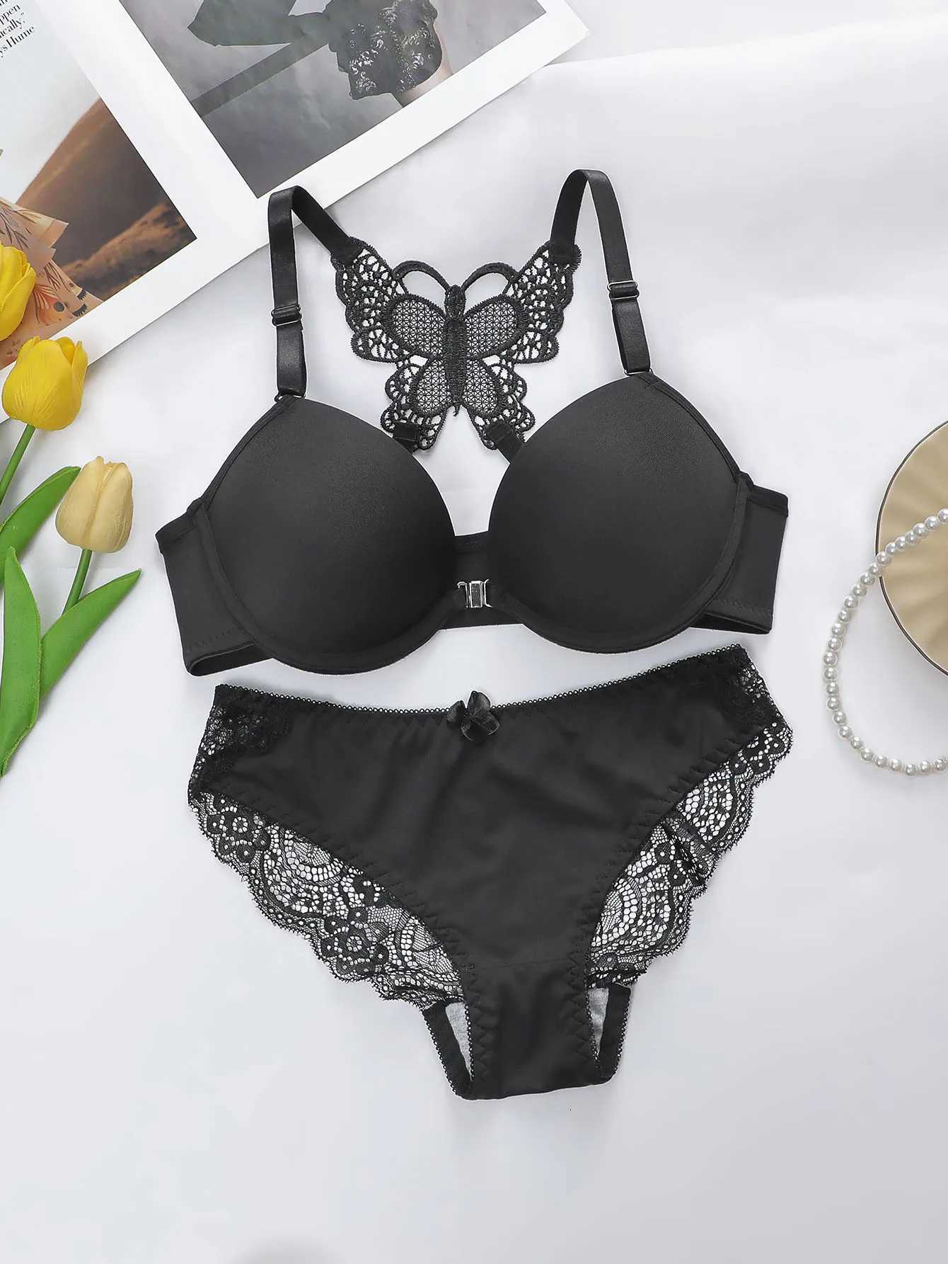 Hot selling 2-piece set of Lingerie Front Closure braissere beautiful back butterfly fashion bra push up womens set A2120 Z260402