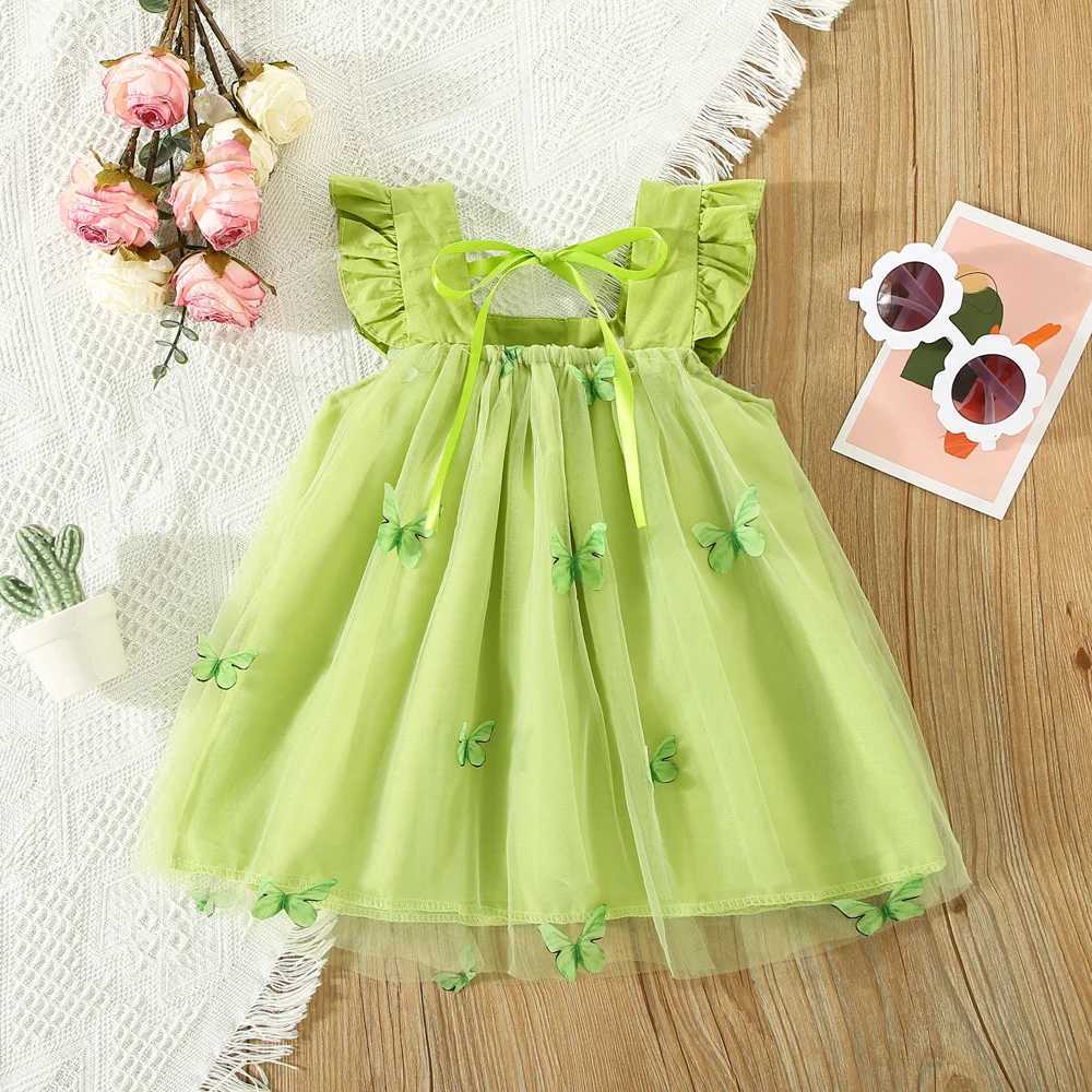 Summer Baby Girl Dress Girls Green Butterfly Mesh Princess Dress Children Birthday Party Clothing H260402