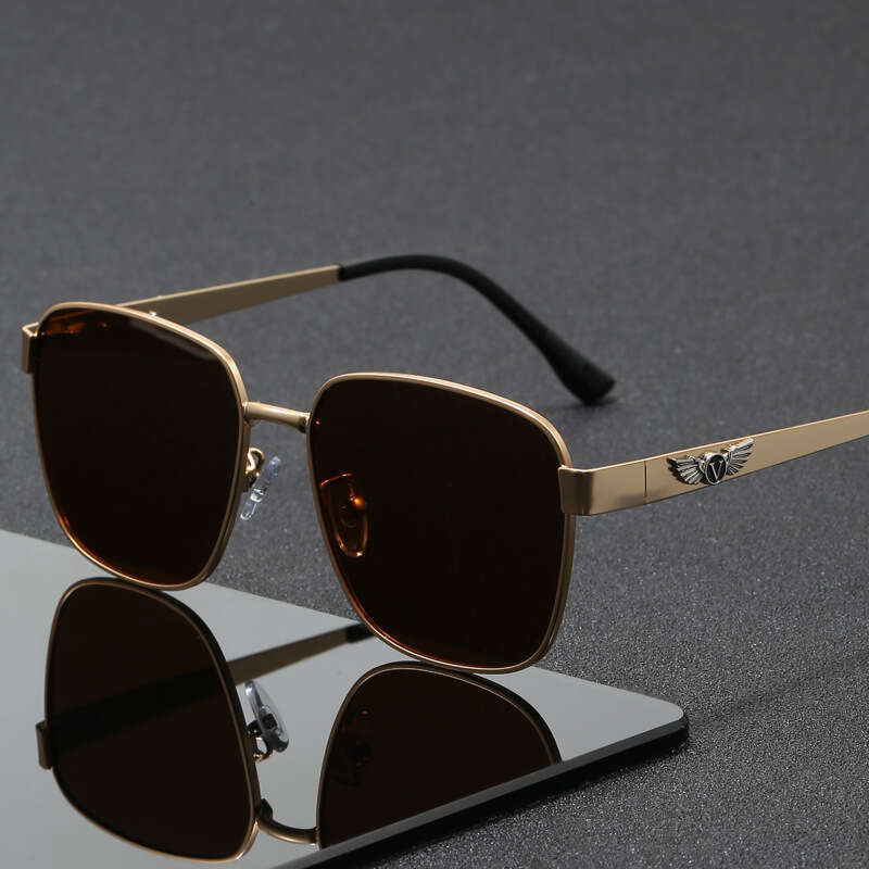 New Men's Square Sunglasses Polarized UV Protection Driving Glasses With Wing Decoration For A Slimming Effect On Large Faces Chunjinqiuli