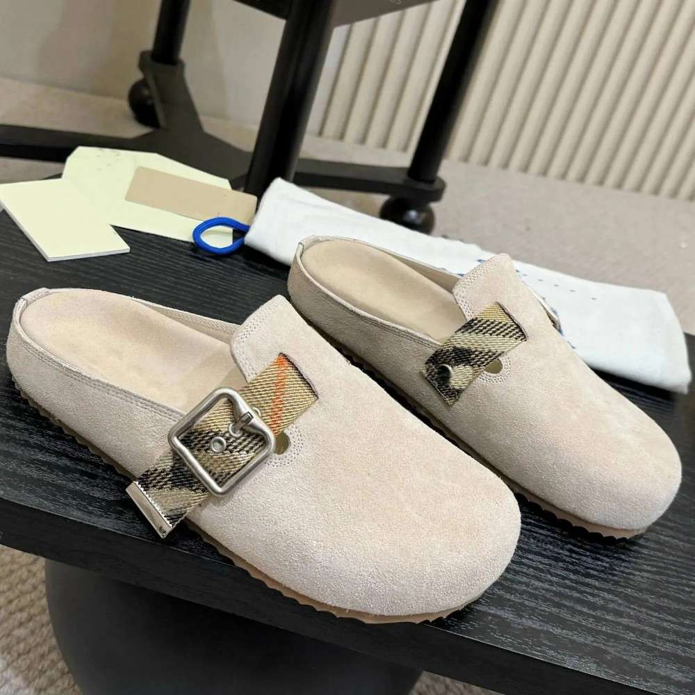 Designer Slippers Sandal Slides Check Suede Urchin Clogs Slippers Designer Fashion High-Quality Men Women Suede Half Sandals Size 562asdad3