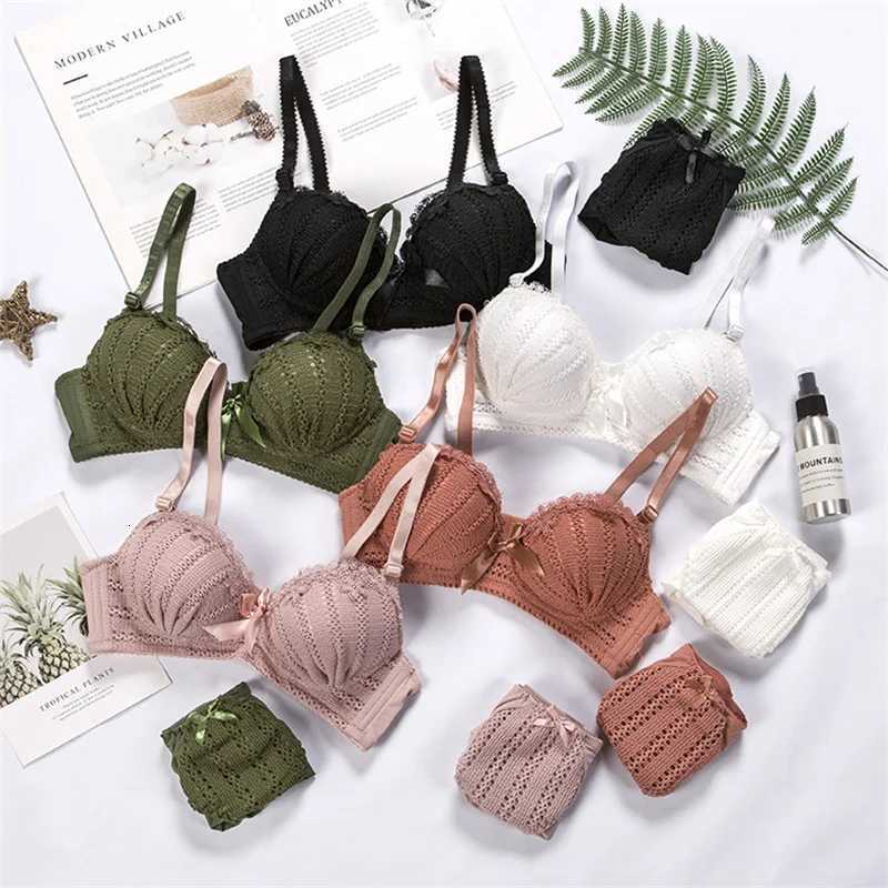 Wireless Bra Set Japanese Fashion Underwear Lace Push Up Bra Sets Pure Desire Soft Brassiere Cute Sweet Girls Lingerie Sets Z260402