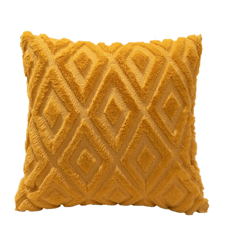Pillowcase Large Diamond Pattern Rabbit Fur Quilted Plush Sofa Cushion Cover Headboard Backrest Lumbar Pillowcase Without Insert