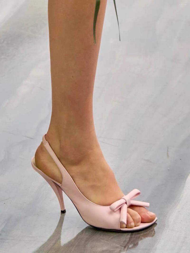 Sandals 2026 Spring/Summer Women French Bow Stiletto Satin High-Heel Back Strap Semi-circular Square Toe Temperament