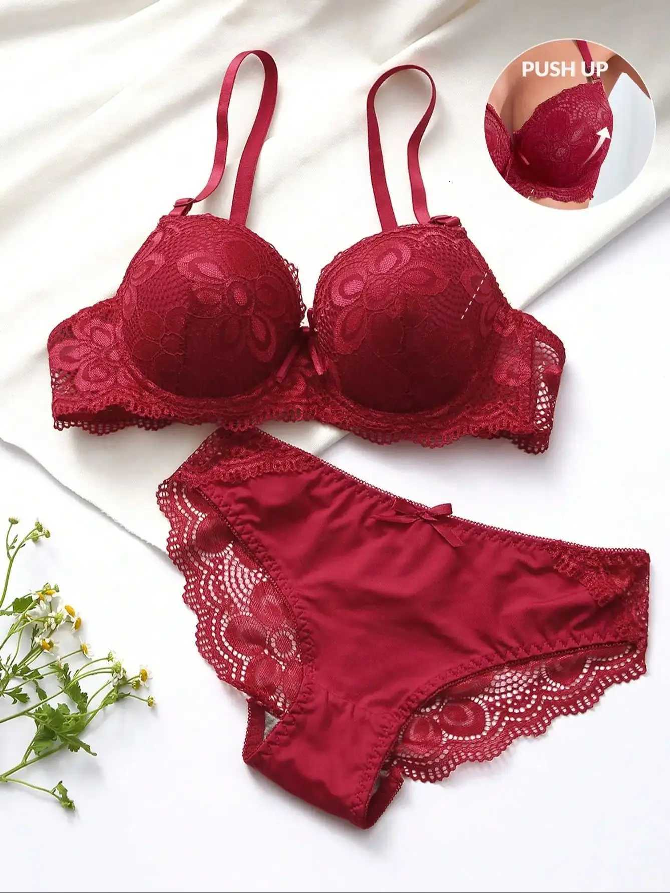 Viomisha Lingerie Set Lady Push Up Bras Set Transparent Floral Underwire Intimate Pretty Lace Underwear Panty Set Z260402