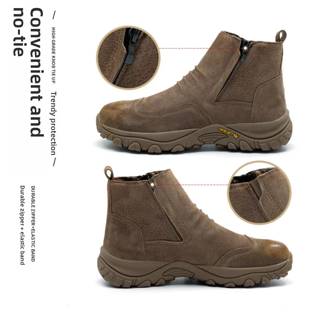 Breathable Leather One-Step Safety Shoes with Steel Toe Cap Impact Puncture Heatproof Spark-Resistant Welding Protection Durable 260402