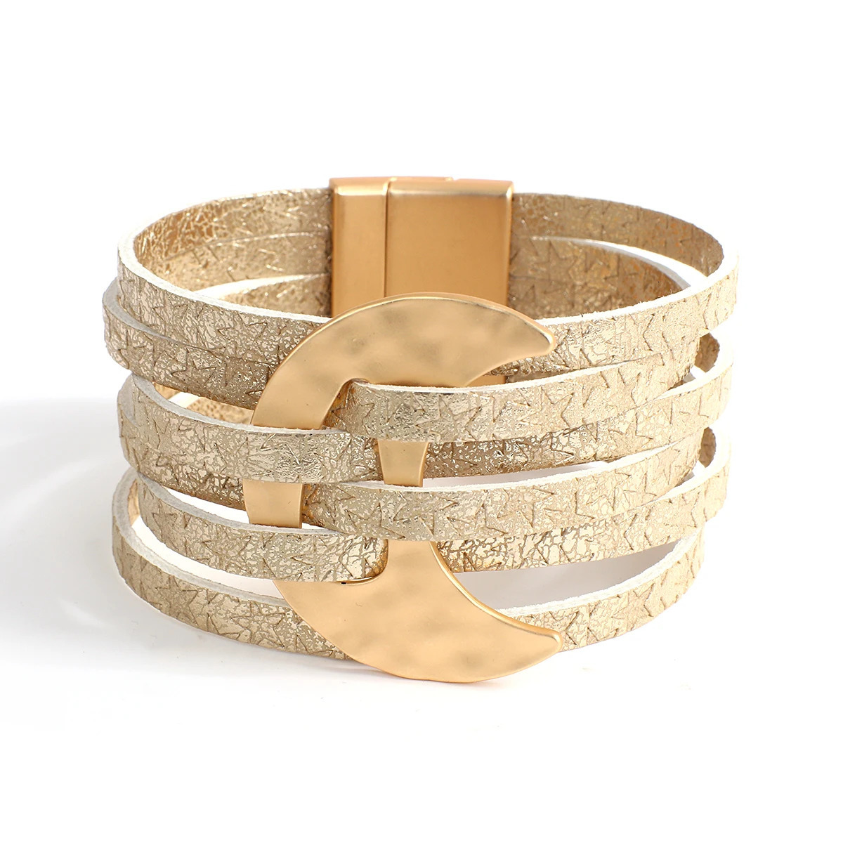 ALLYES Fashion Star Print Leather Bracelet Jewelry Gift Boho Moon Braided Chunky Multilayer Wrap Wide Bangle Bracelets for Women 260318BJ - view 4