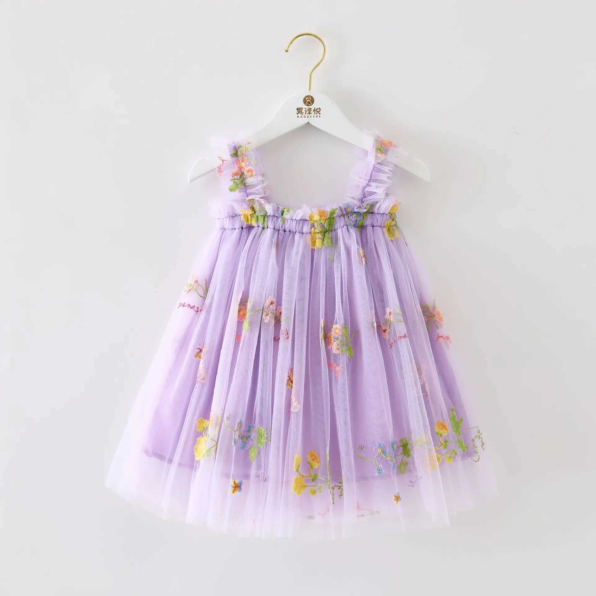 Baby Girl Dresses Summer Suspenders Flower Embroidery Mesh Dress Cute Wedding Flower Infant Girl Clothes H260402