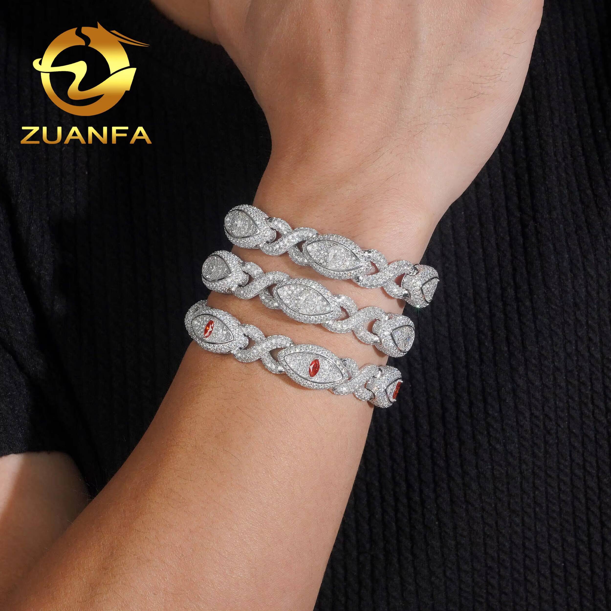 Hip Hop Fine Jewelry Iced Out Moissanite Diamond Mens 13mm Silver Cuban Link Infinity Bracelet